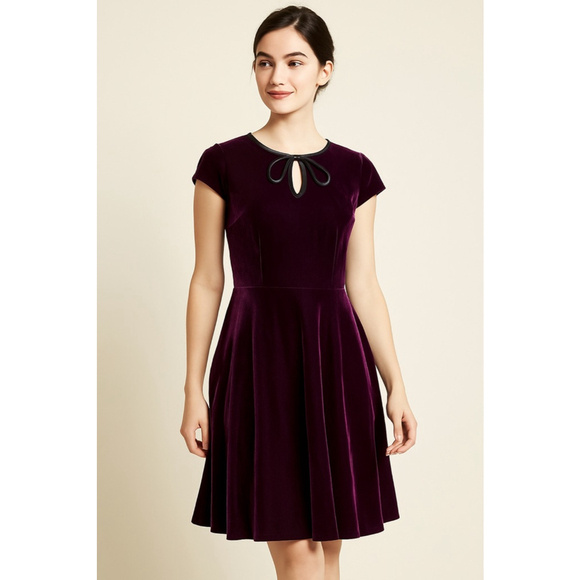 ModCloth Velvet Fit & Flare Dress Small Plum Purple Holiday Christmas Party Clas - Picture 2 of 11